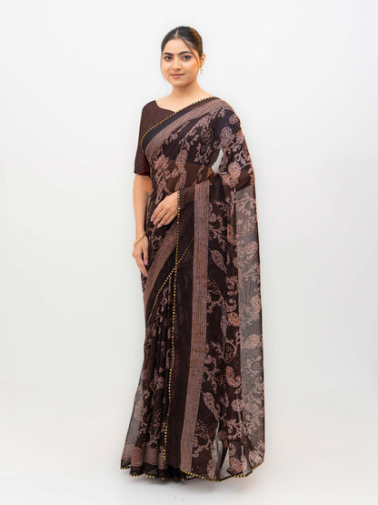 Brown Georgette Saree
