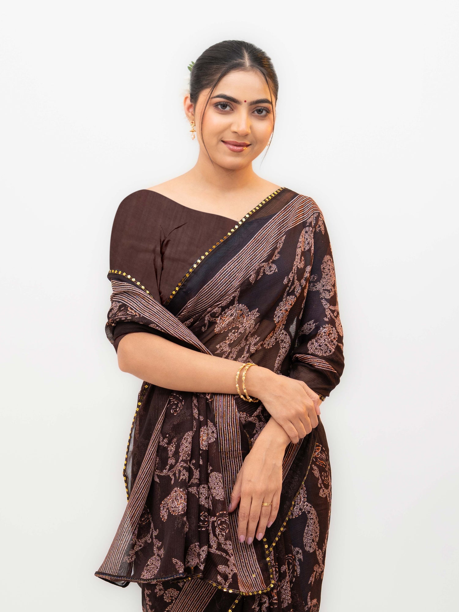 Brown Georgette Saree