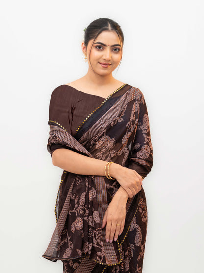 Brown Georgette Saree