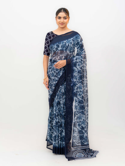 Navy Blue Chiffon Georgette Saree