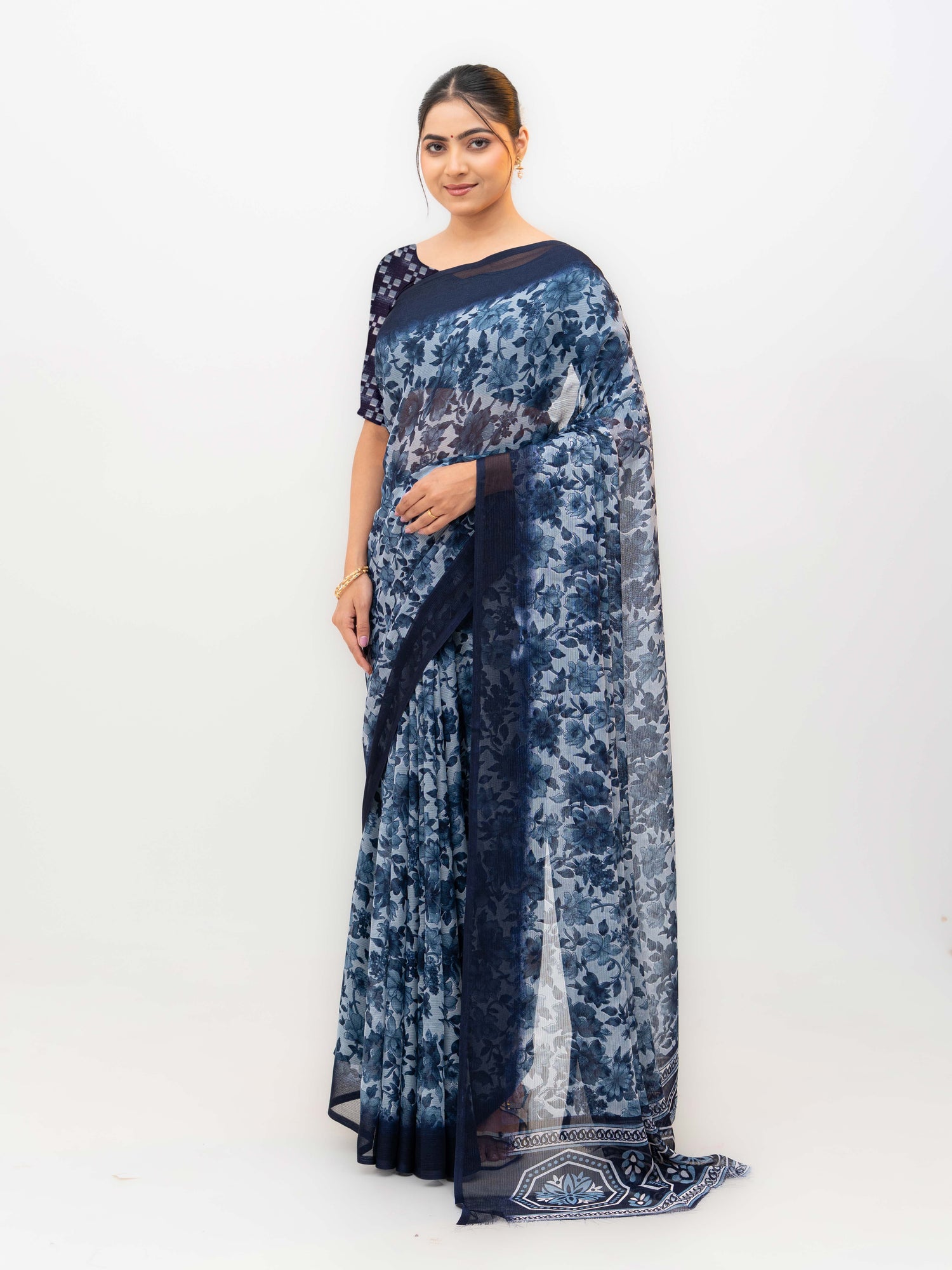 Navy Blue Chiffon Georgette Saree