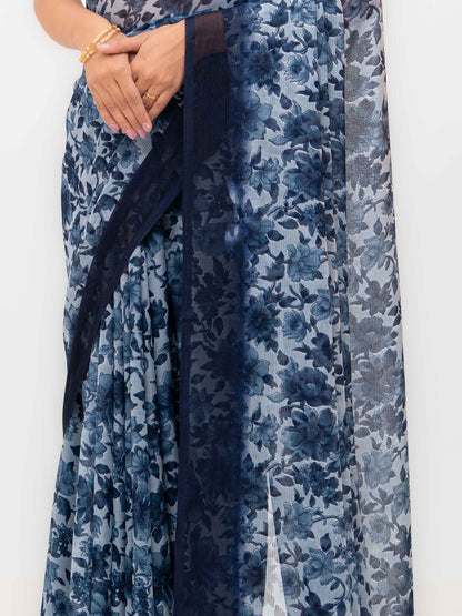 Navy Blue Chiffon Georgette Saree