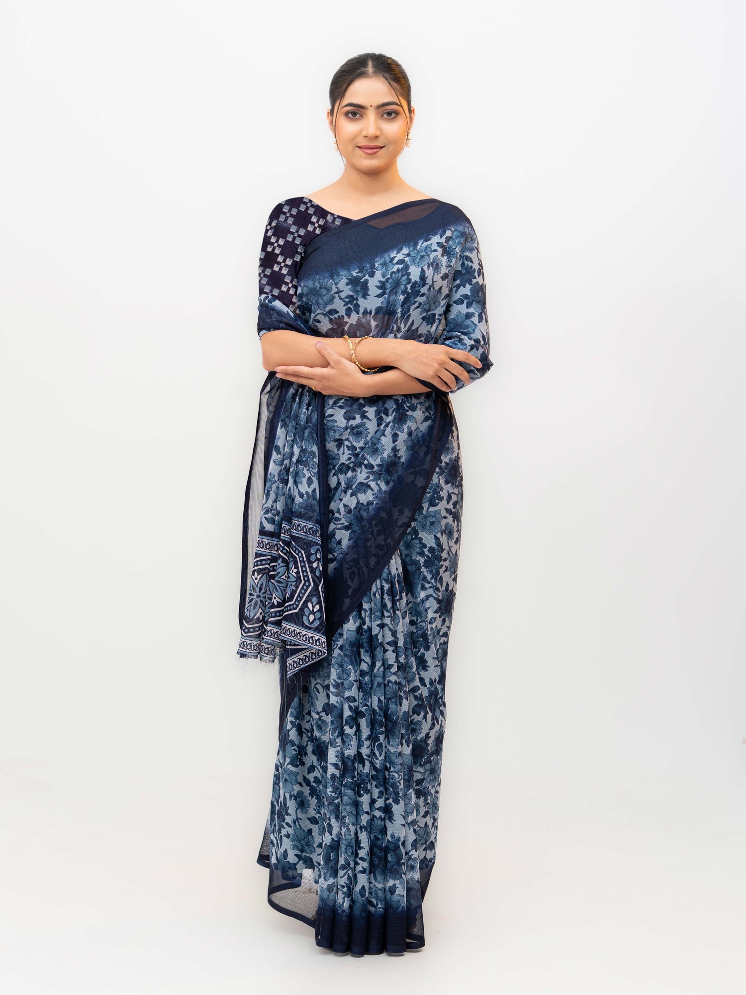 Navy Blue Chiffon Georgette Saree