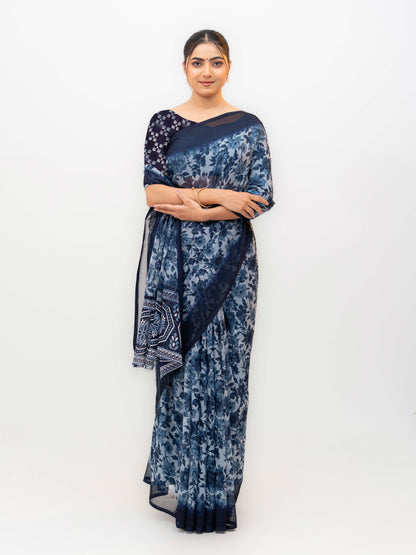 Navy Blue Chiffon Georgette Saree