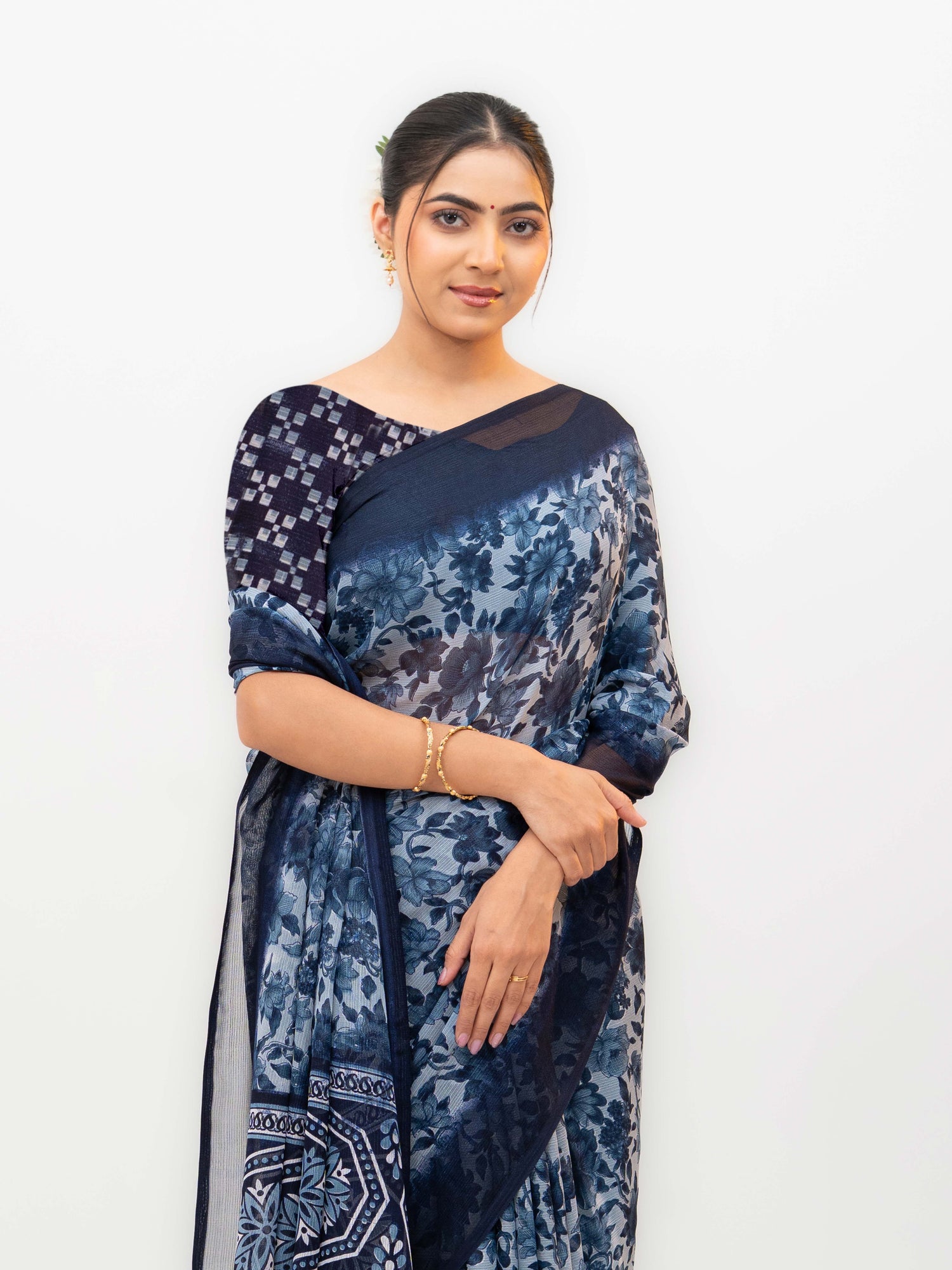 Navy Blue Chiffon Georgette Saree