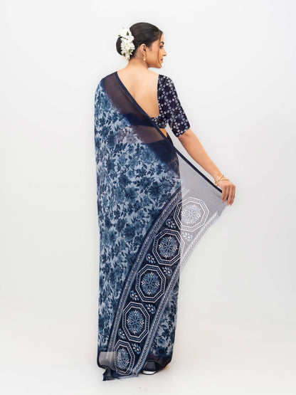 Navy Blue Chiffon Georgette Saree