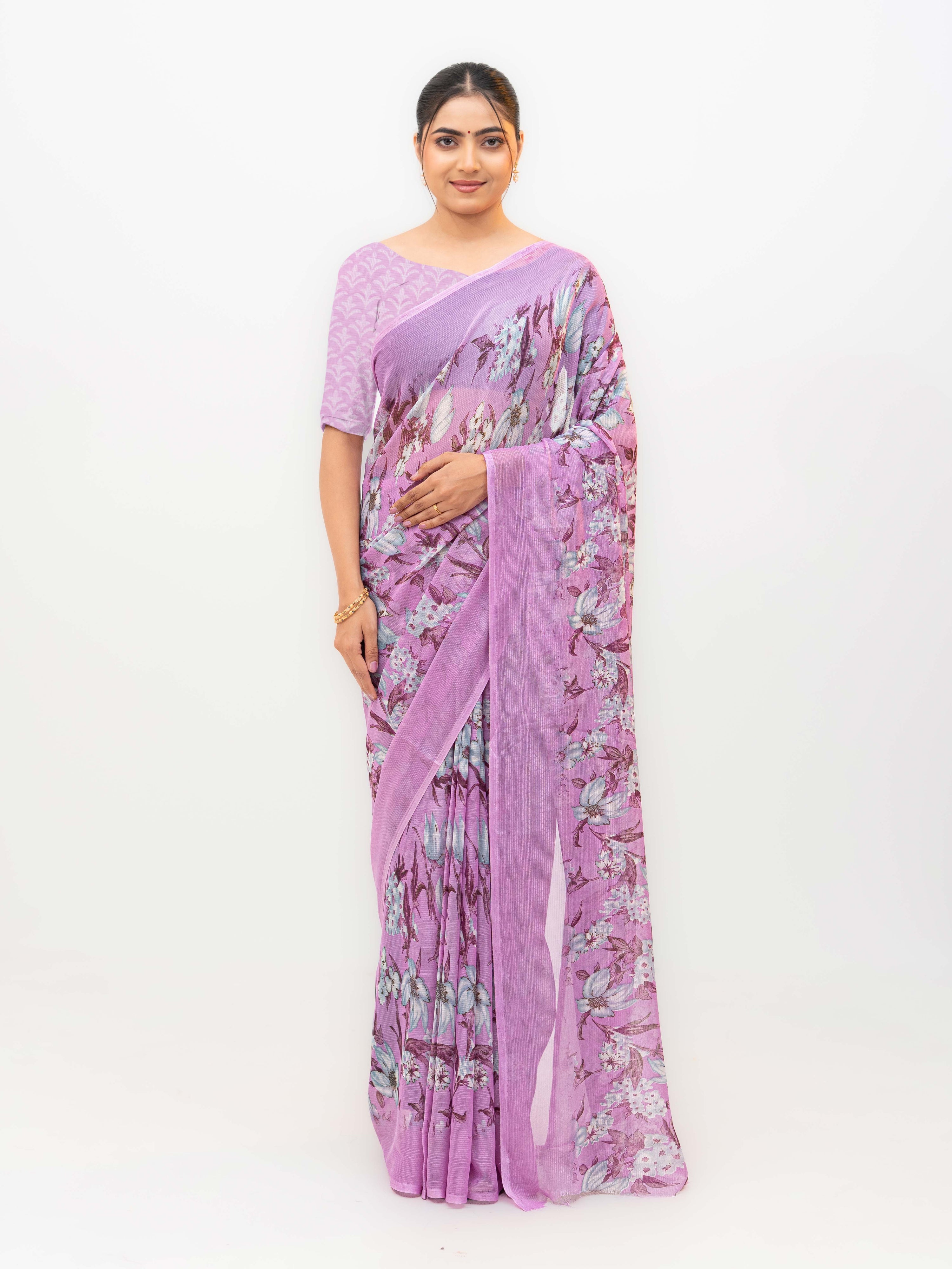 Light Purple Chiffon Georgette Saree