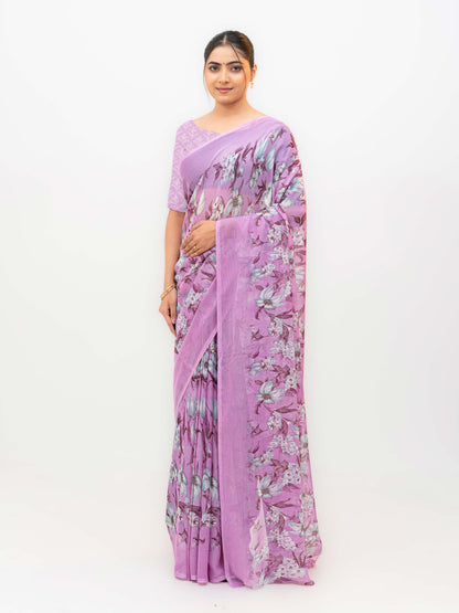 Light Purple Chiffon Georgette Saree