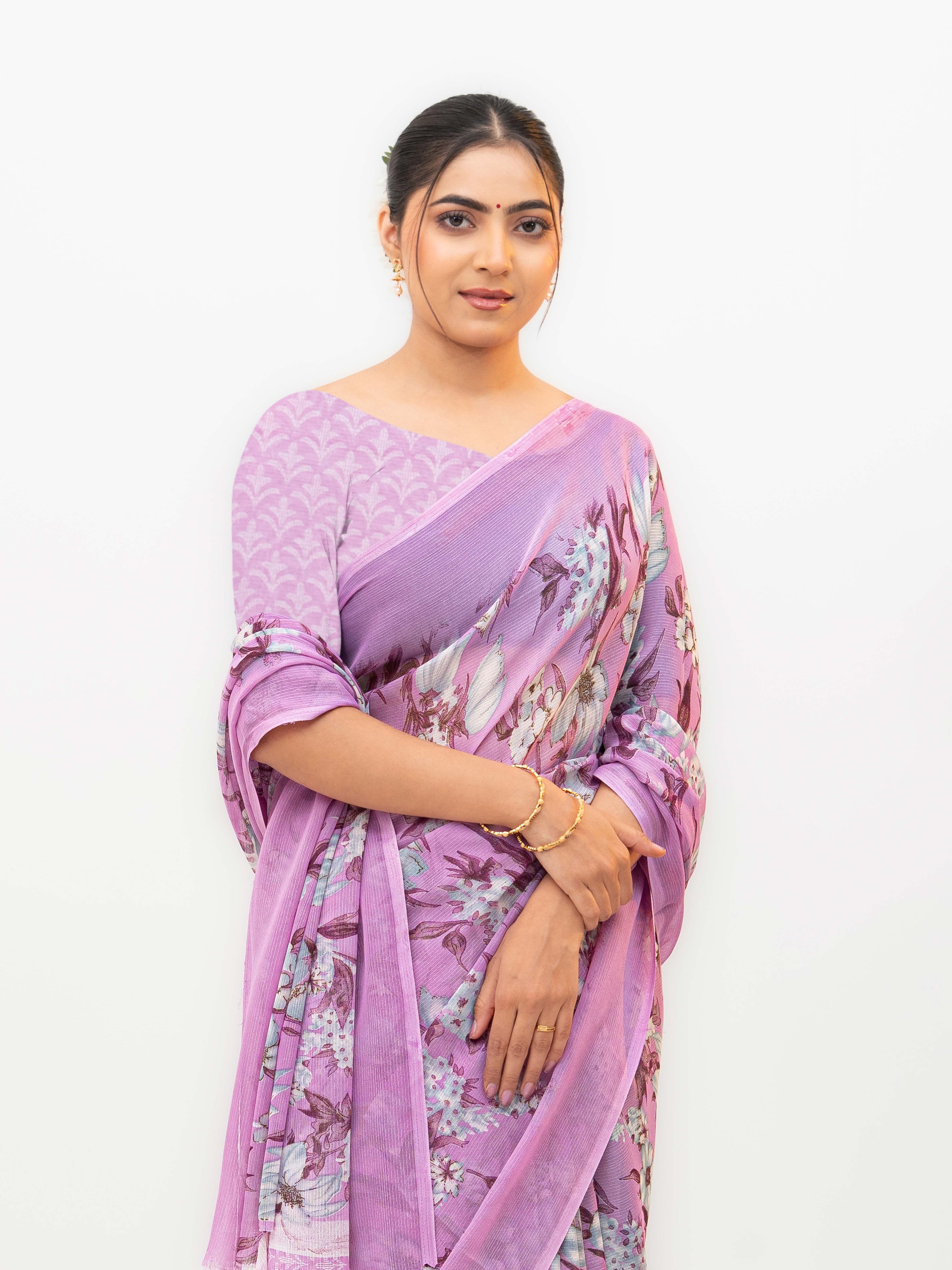 Light Purple Chiffon Georgette Saree