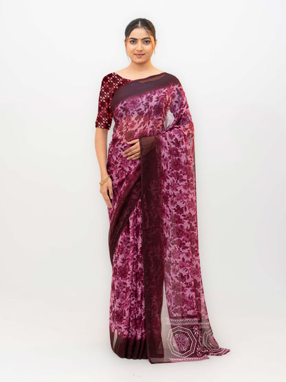 Purple Chiffon Georgette Saree