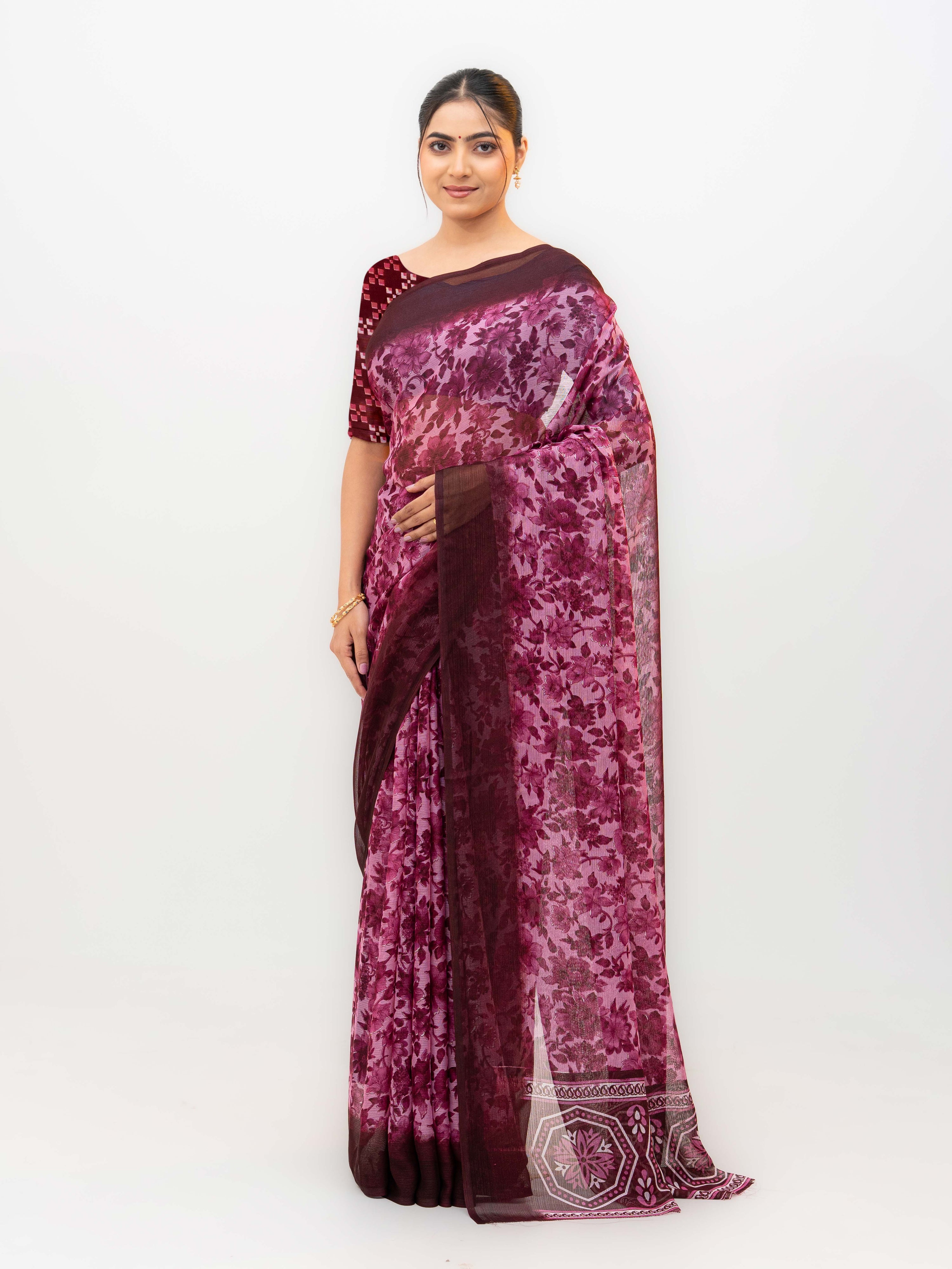 Purple Chiffon Georgette Saree
