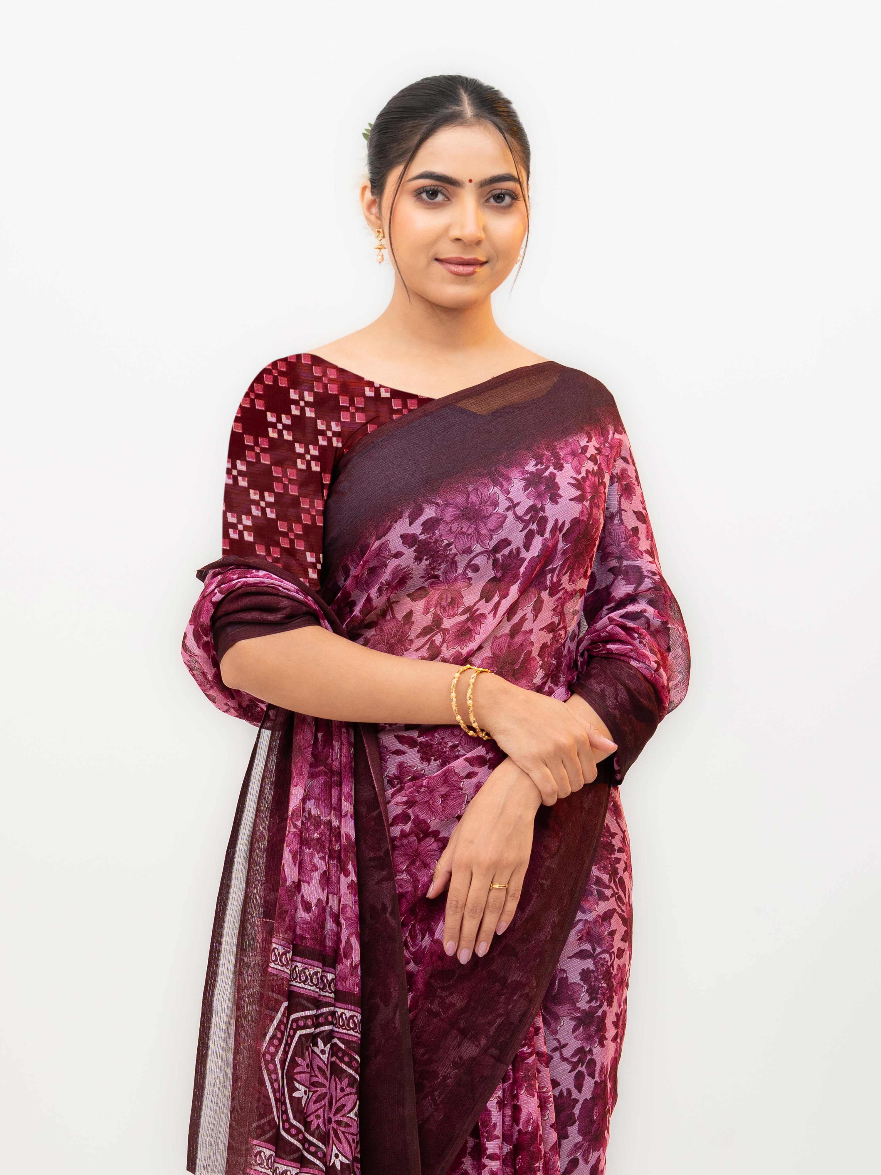 Purple Chiffon Georgette Saree