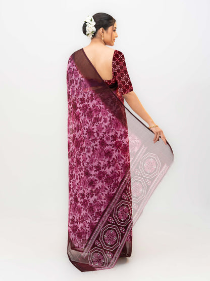 Purple Chiffon Georgette Saree
