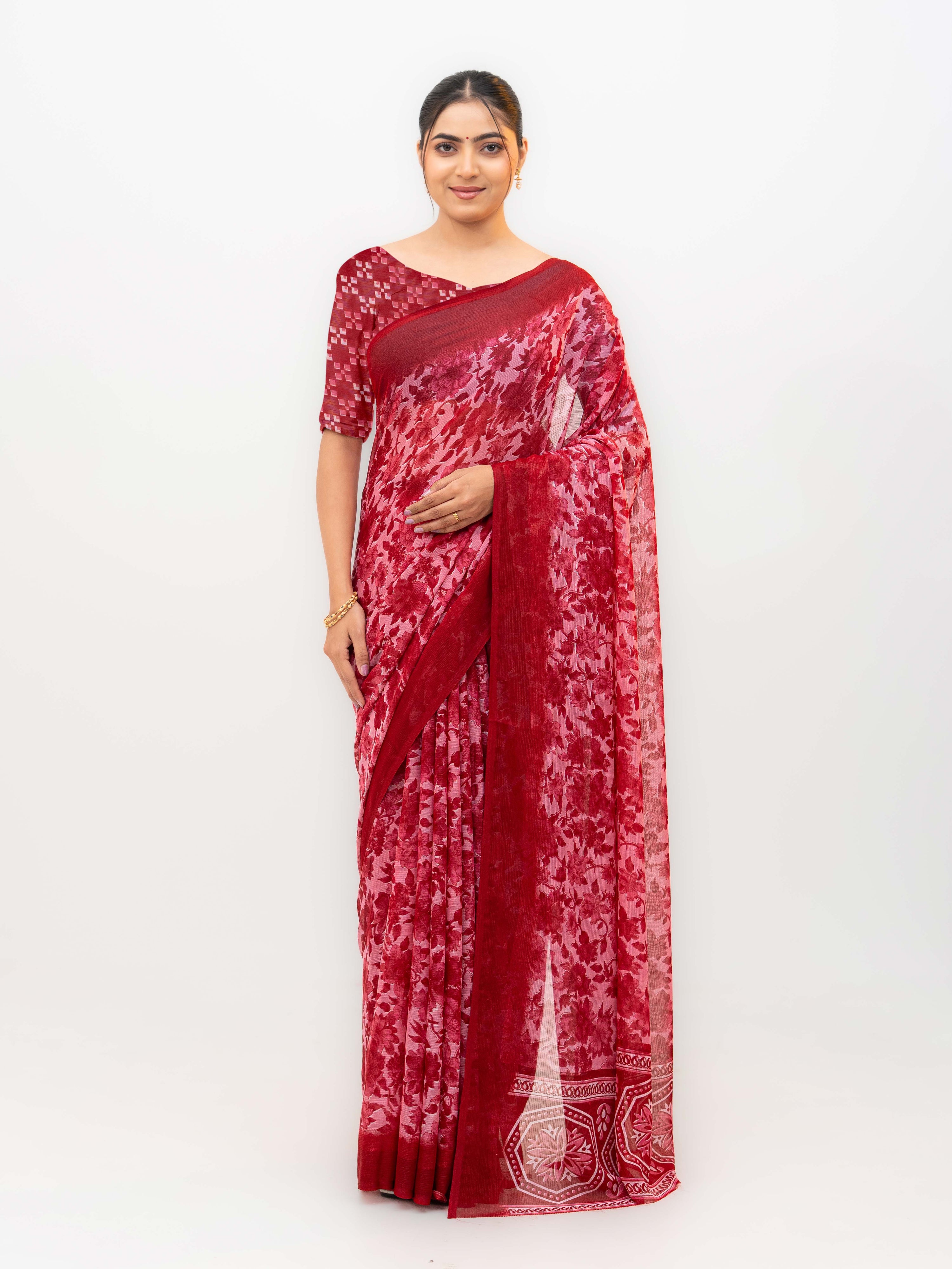 Rani Pink Chiffon Georgette Saree