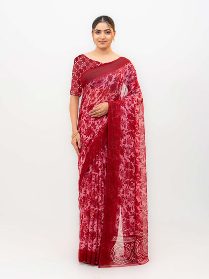 Rani Pink Chiffon Georgette Saree