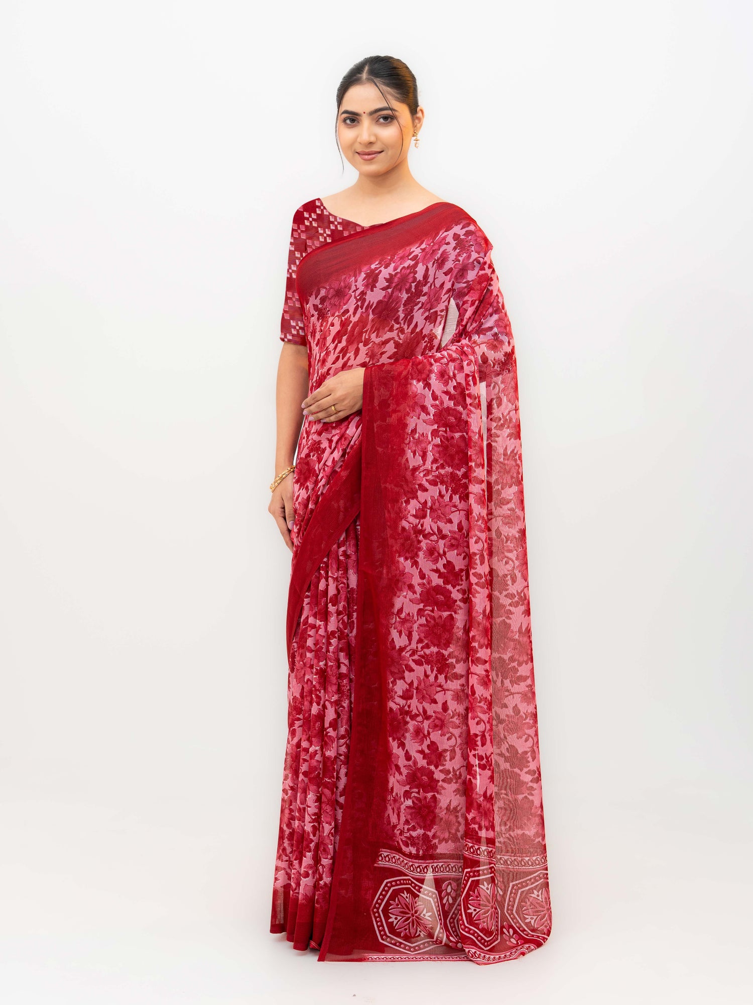 Rani Pink Chiffon Georgette Saree