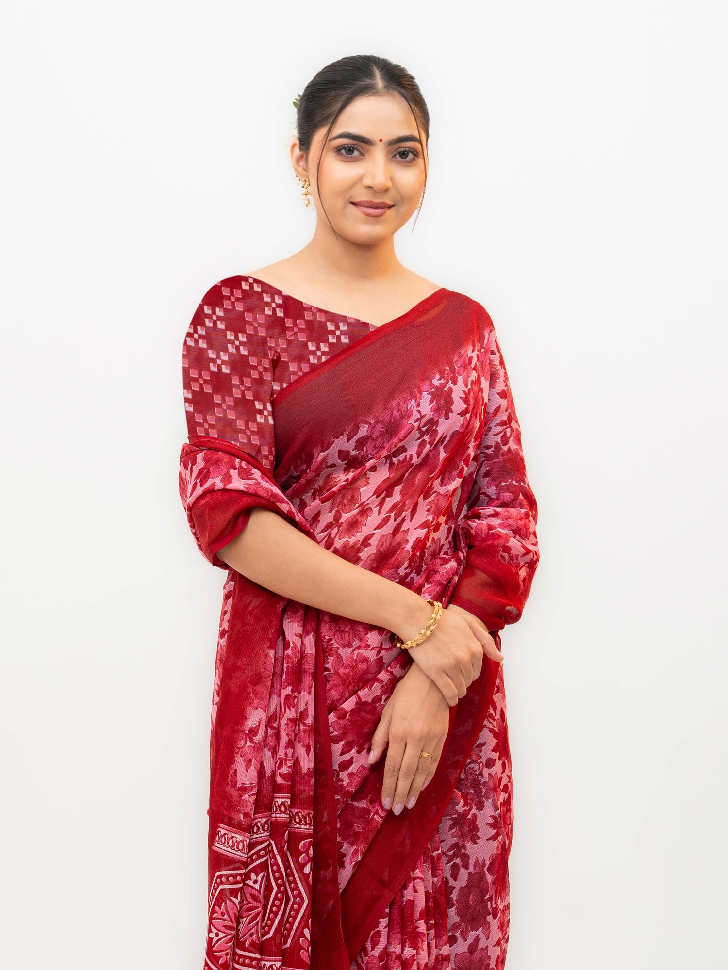 Rani Pink Chiffon Georgette Saree