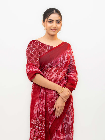 Rani Pink Chiffon Georgette Saree