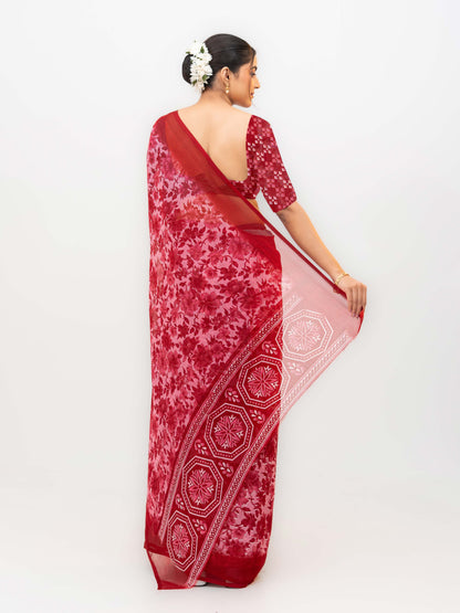 Rani Pink Chiffon Georgette Saree