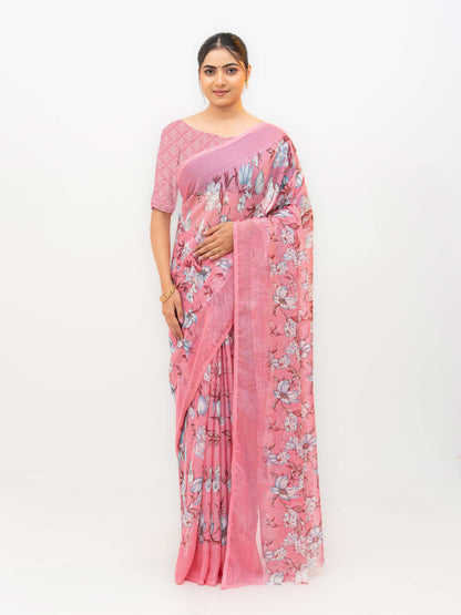 Baby Pink Chiffon Georgette Saree