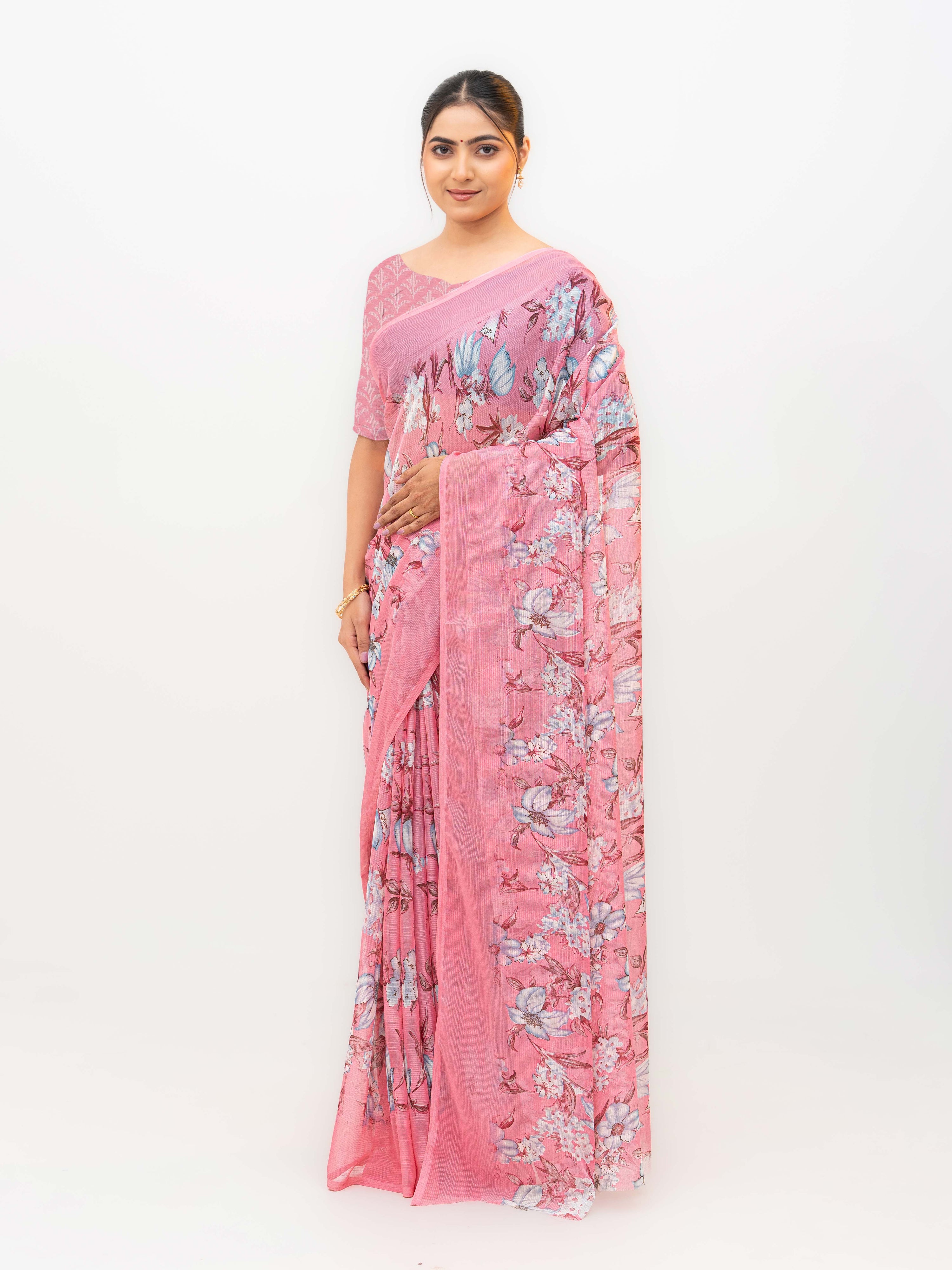 Baby Pink Chiffon Georgette Saree