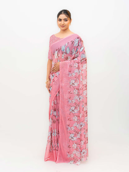 Baby Pink Chiffon Georgette Saree