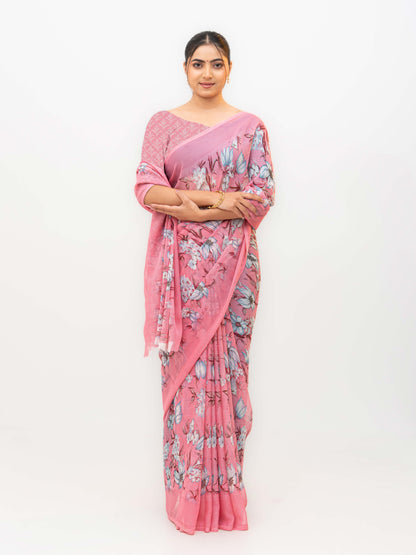 Baby Pink Chiffon Georgette Saree