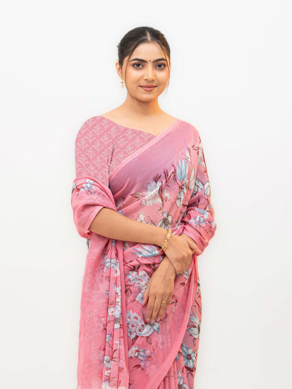 Baby Pink Chiffon Georgette Saree