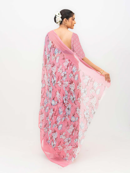 Baby Pink Chiffon Georgette Saree