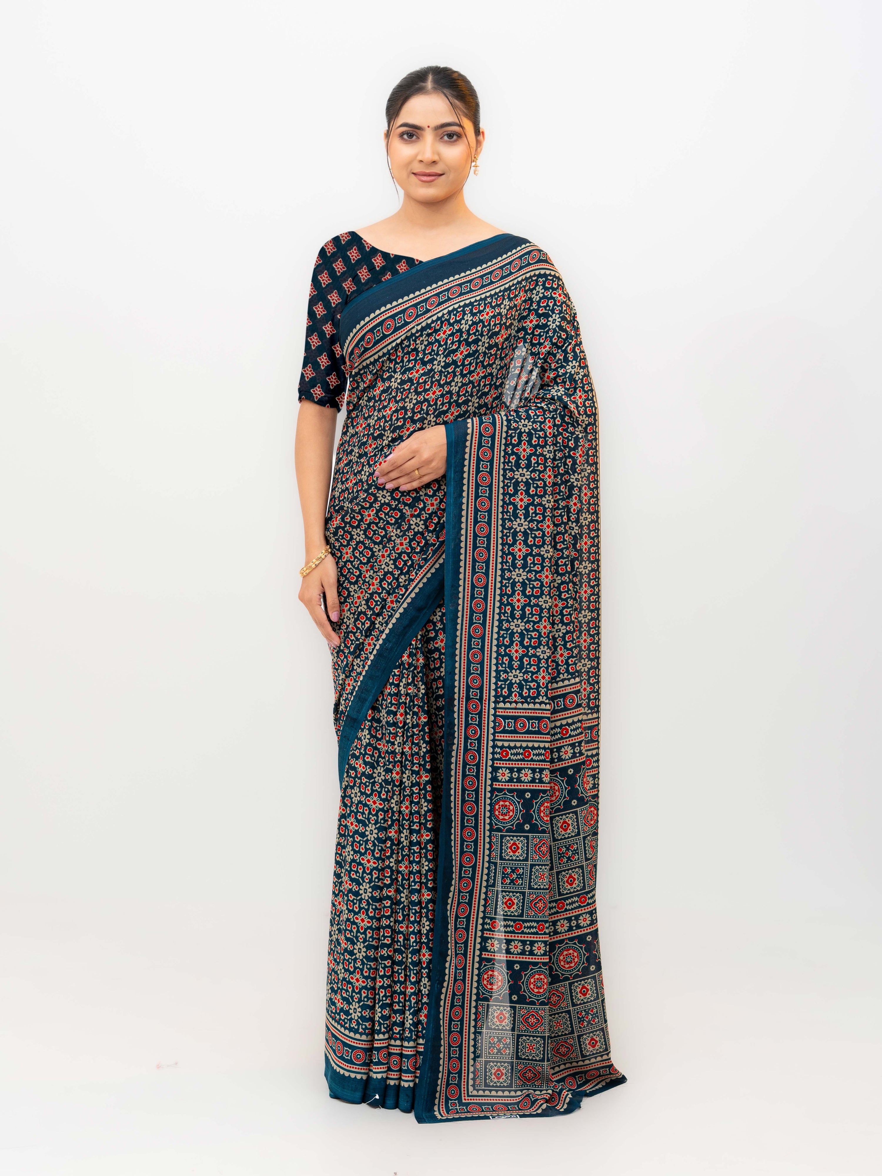 Navy Blue Georgette Saree