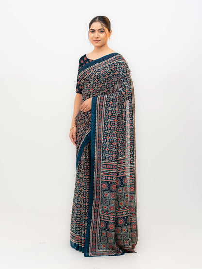 Navy Blue Georgette Saree