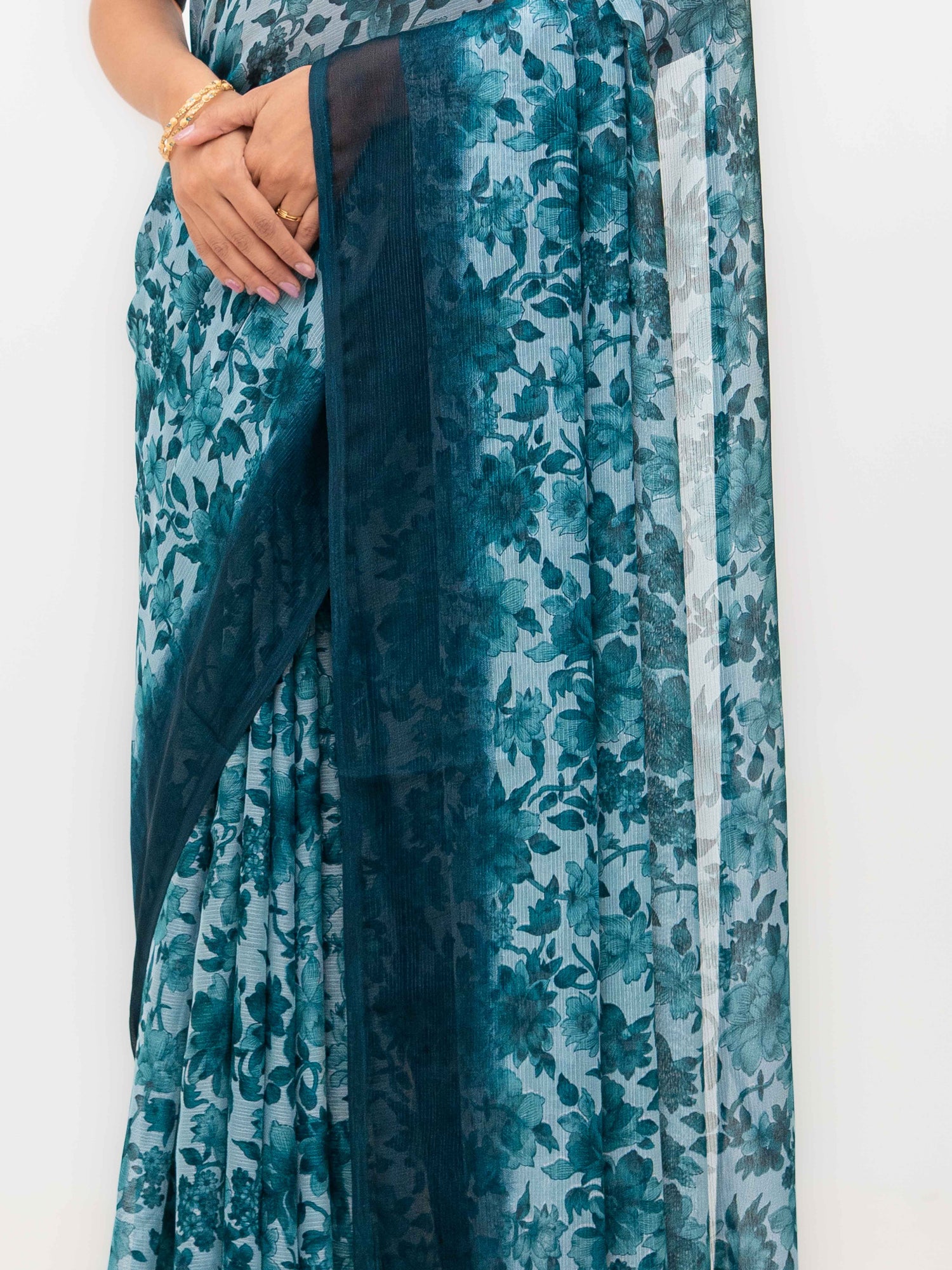 Teal Blue Chiffon Georgette Saree