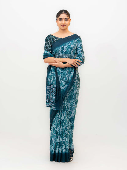 Teal Blue Chiffon Georgette Saree