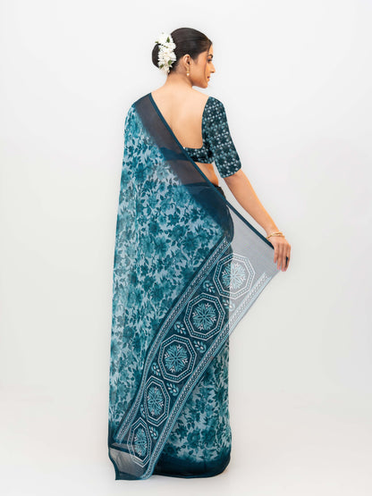 Teal Blue Chiffon Georgette Saree