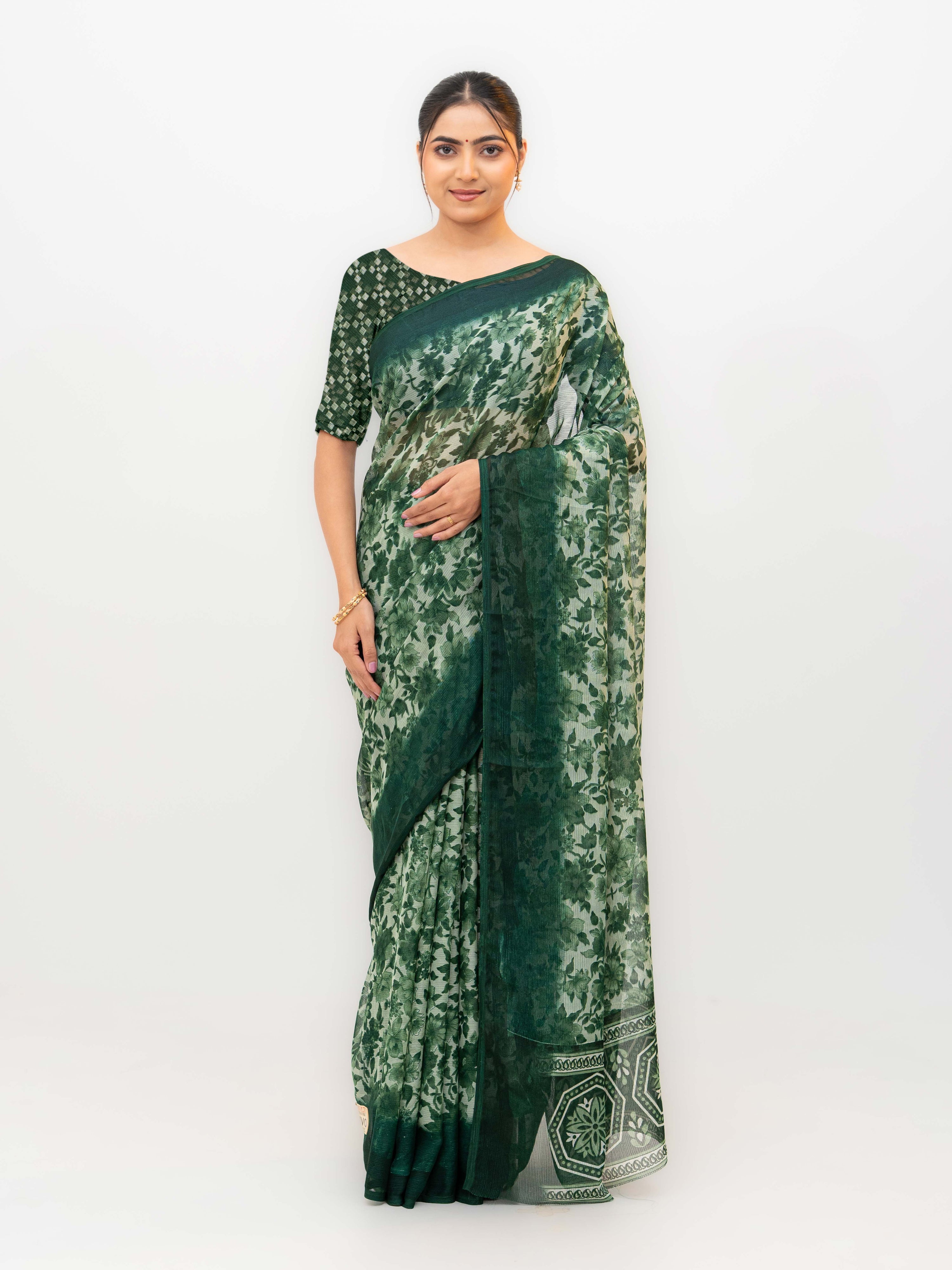 Dark Green Chiffon Georgette Saree