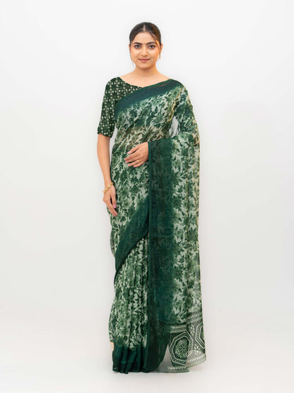 Dark Green Chiffon Georgette Saree