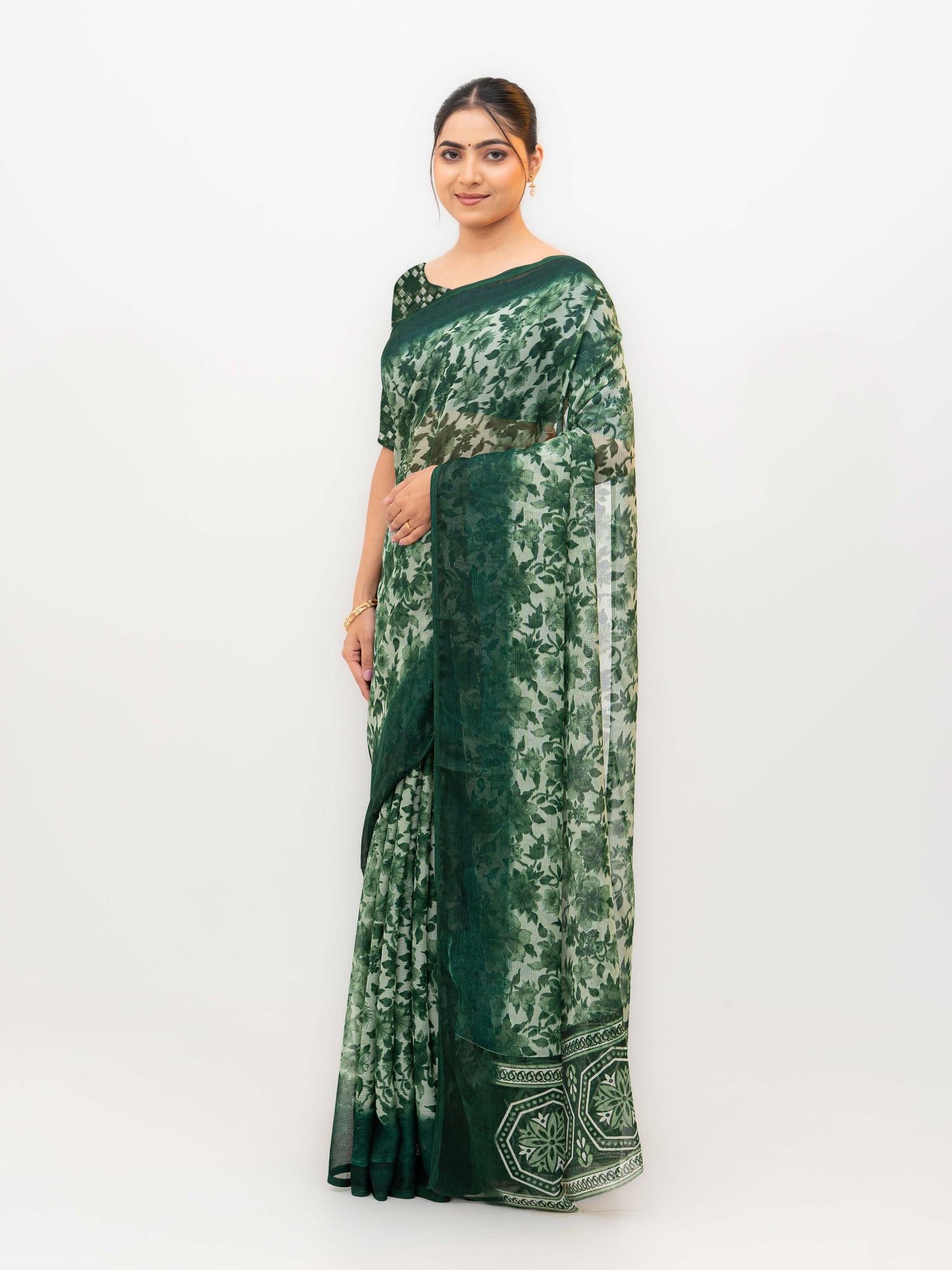 Dark Green Chiffon Georgette Saree