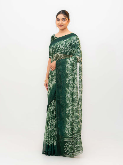 Dark Green Chiffon Georgette Saree