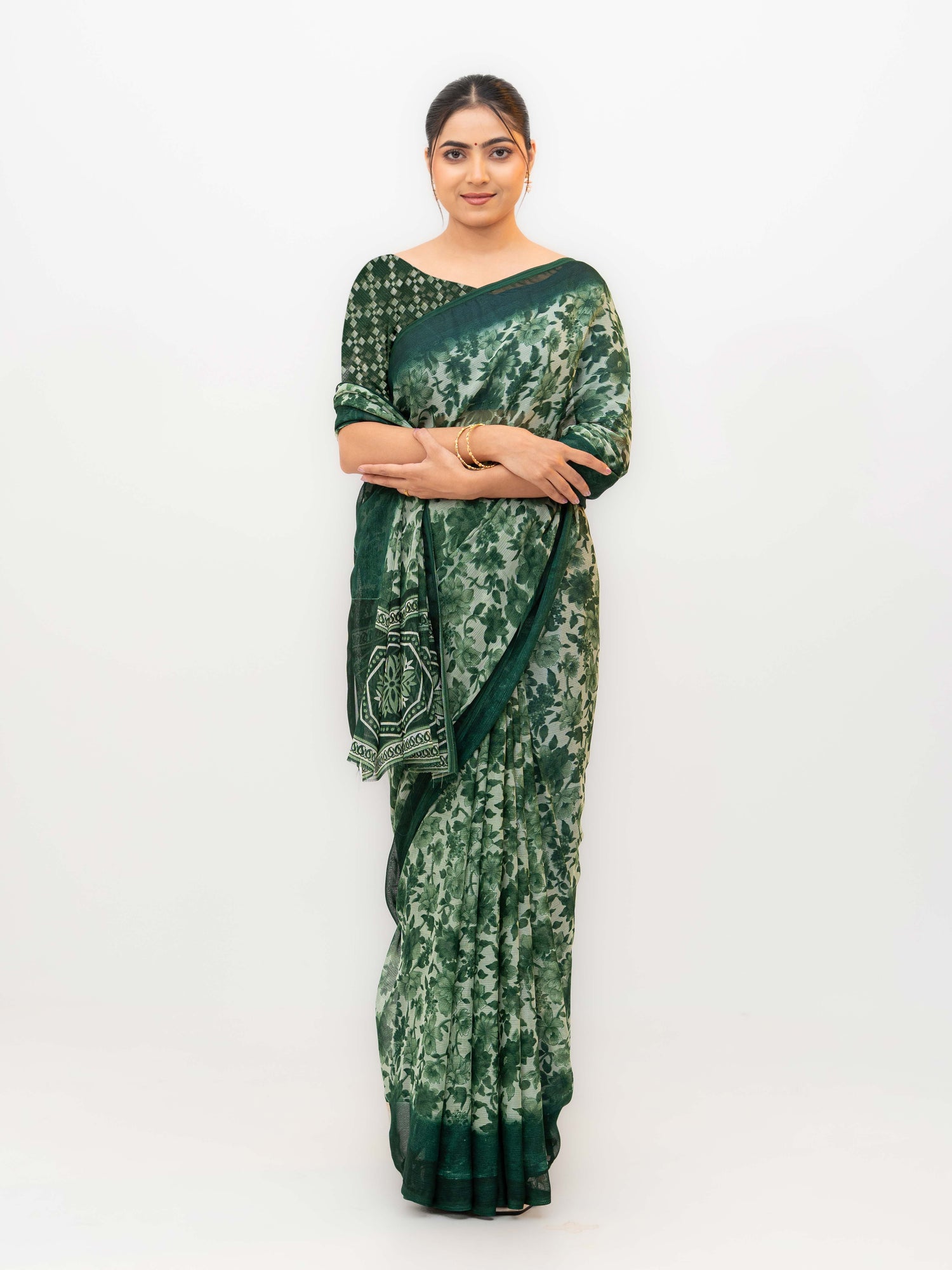 Dark Green Chiffon Georgette Saree