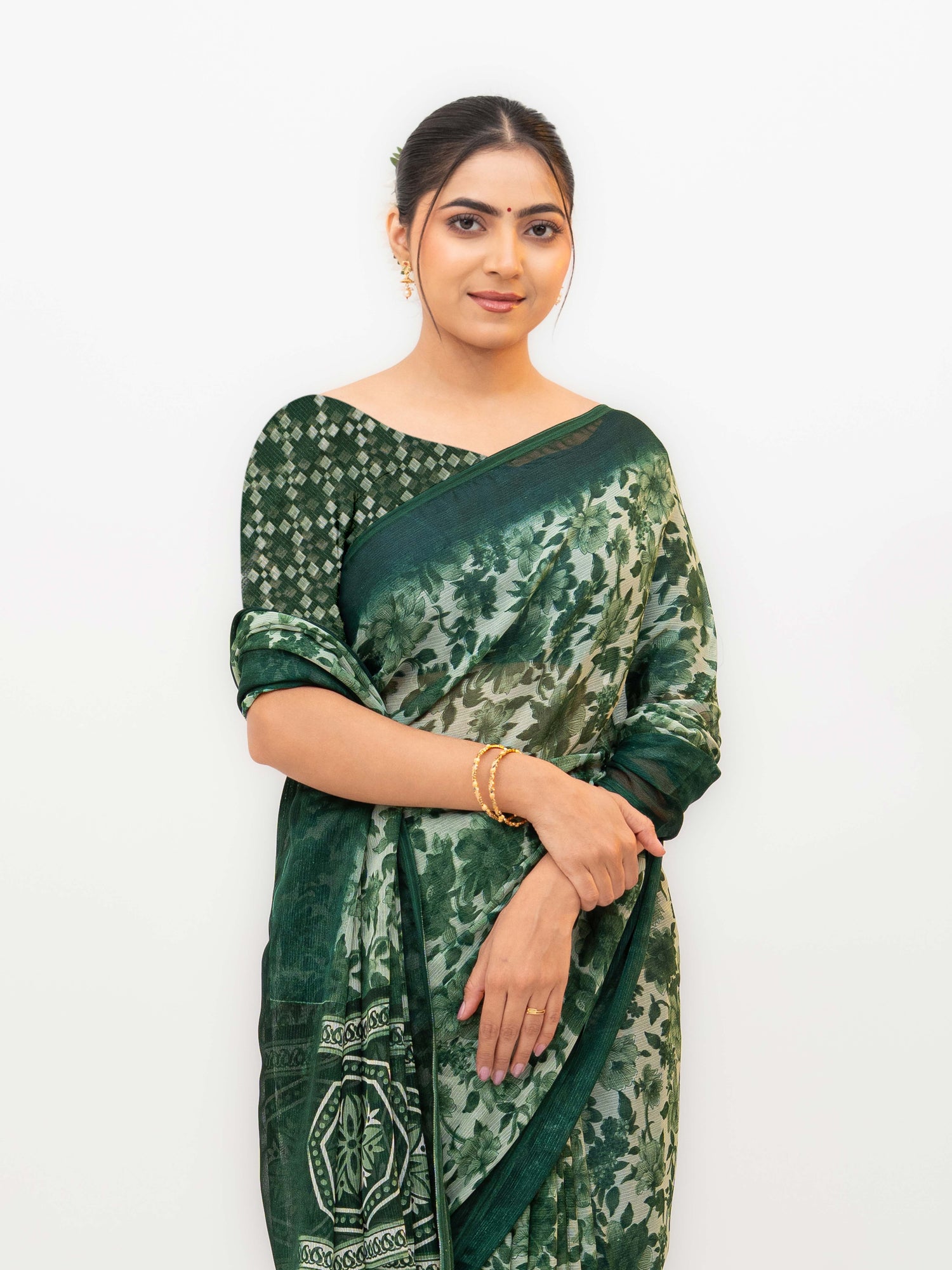 Dark Green Chiffon Georgette Saree