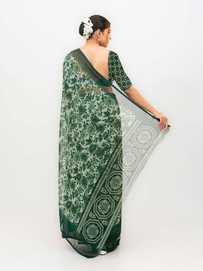 Dark Green Chiffon Georgette Saree