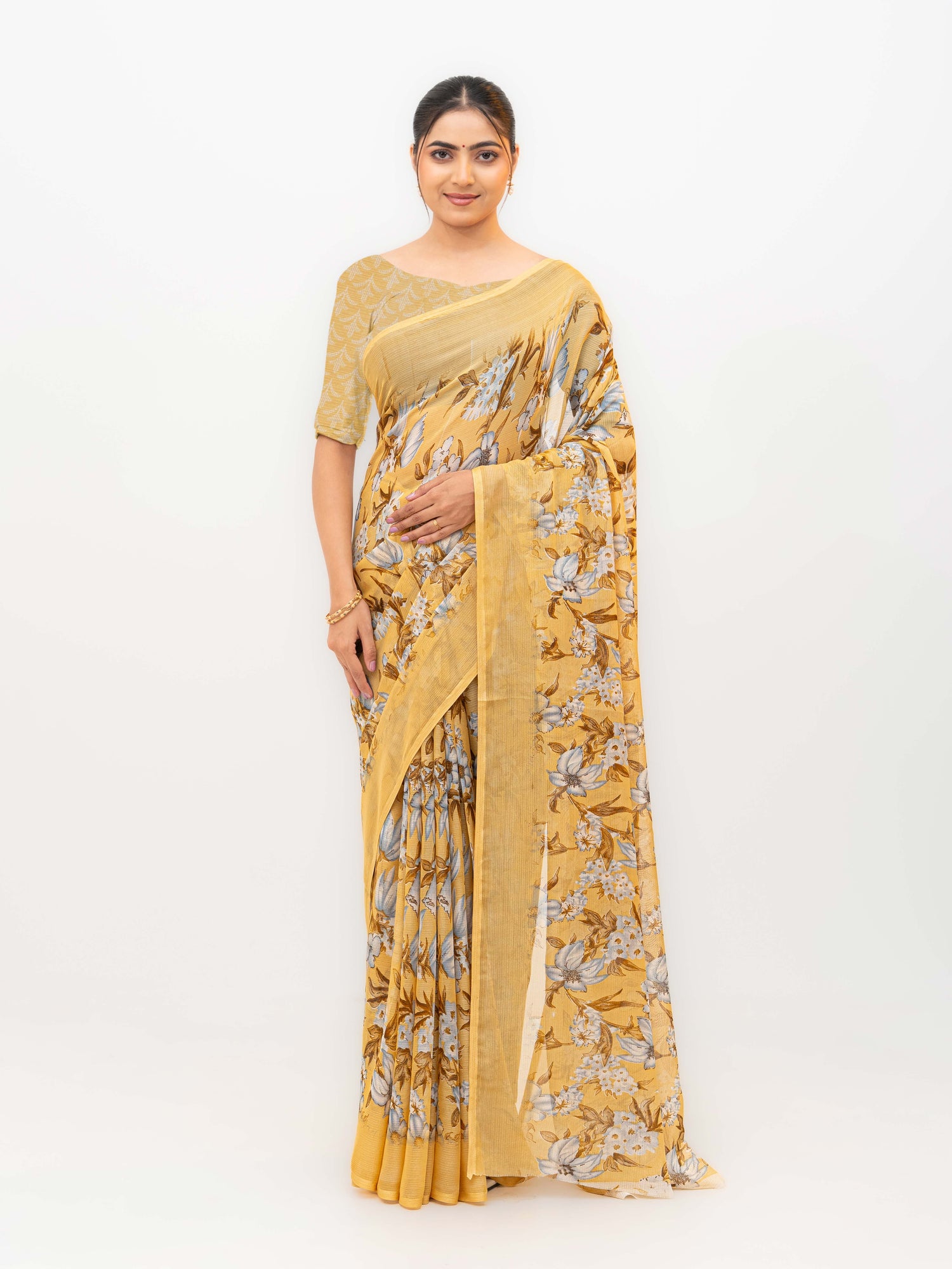 Yellow Chiffon Georgette Saree