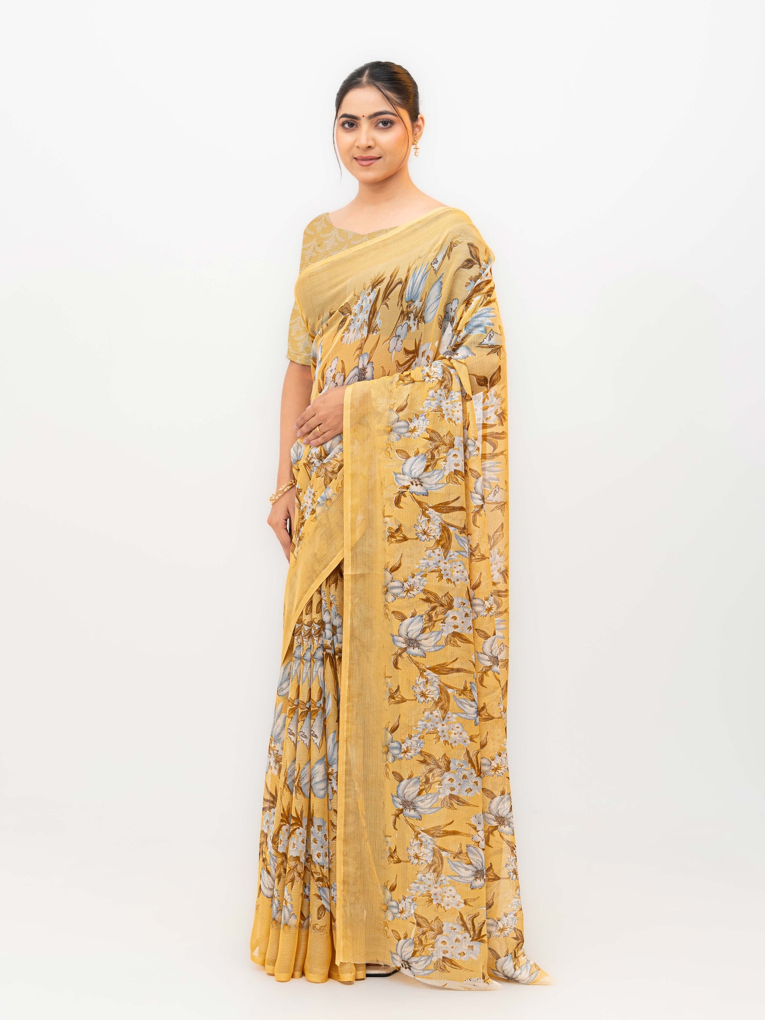 Yellow Chiffon Georgette Saree