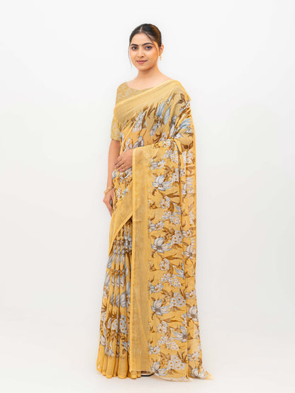 Yellow Chiffon Georgette Saree