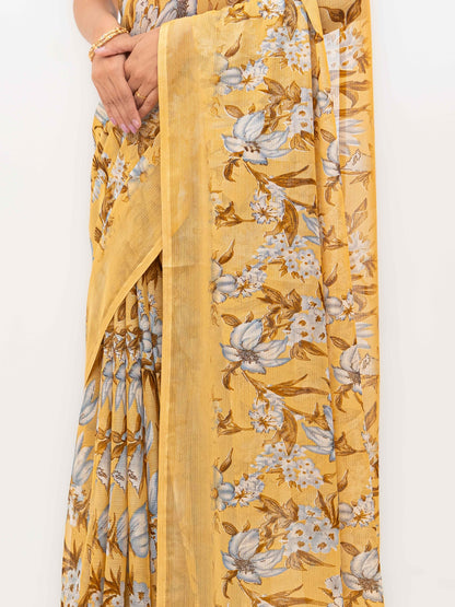 Yellow Chiffon Georgette Saree