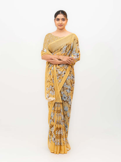Yellow Chiffon Georgette Saree