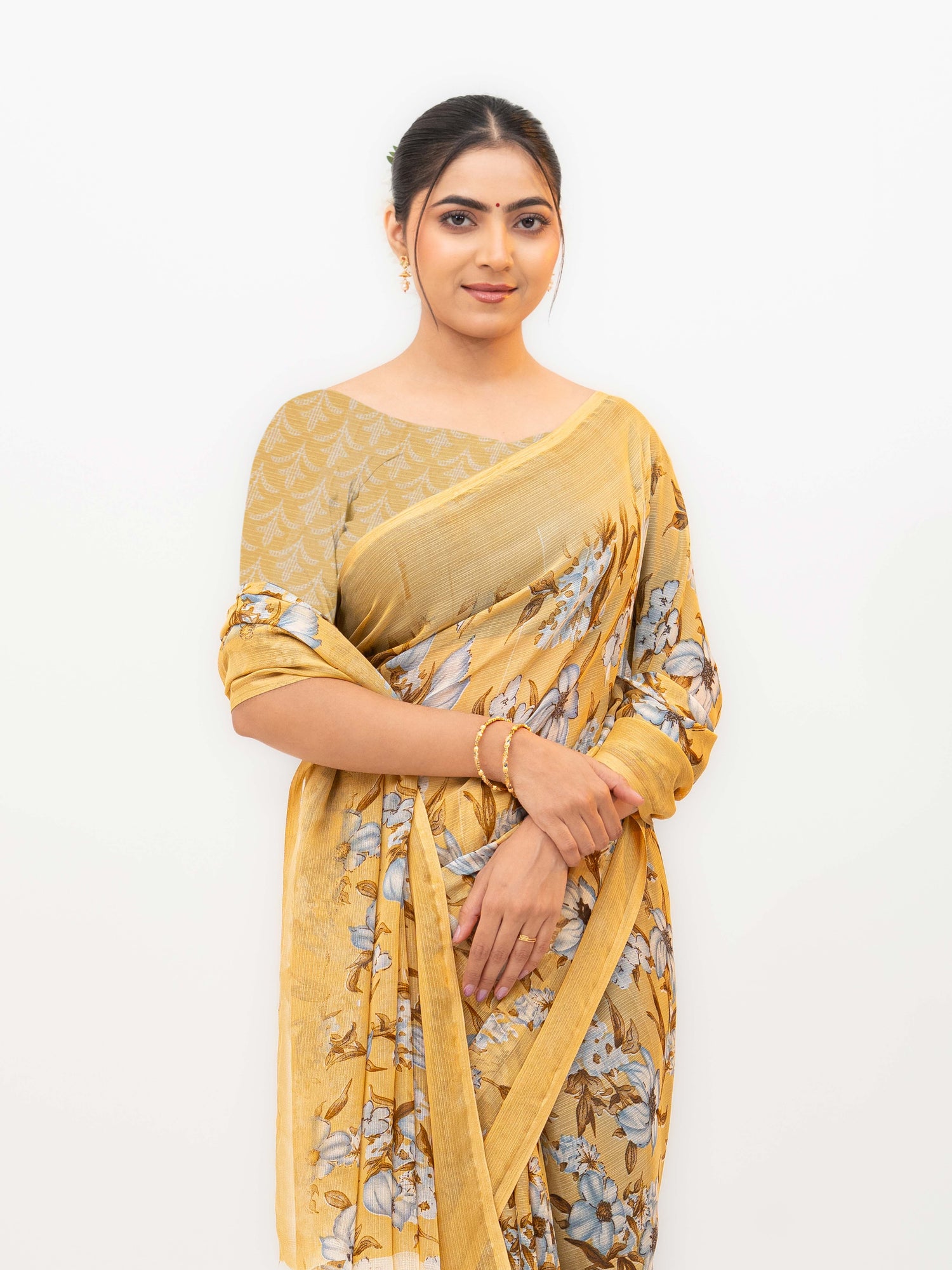 Yellow Chiffon Georgette Saree