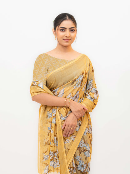 Yellow Chiffon Georgette Saree