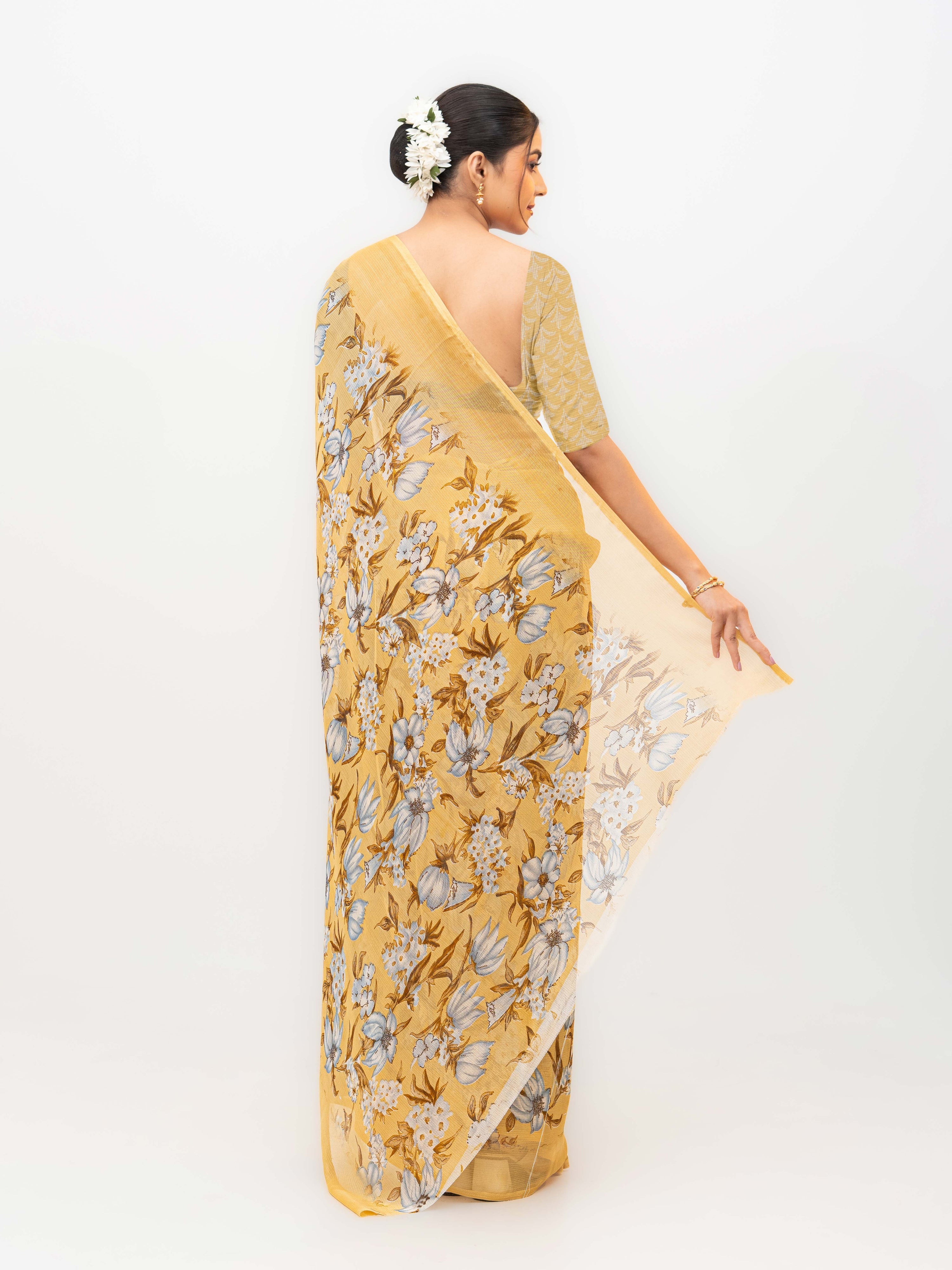 Yellow Chiffon Georgette Saree