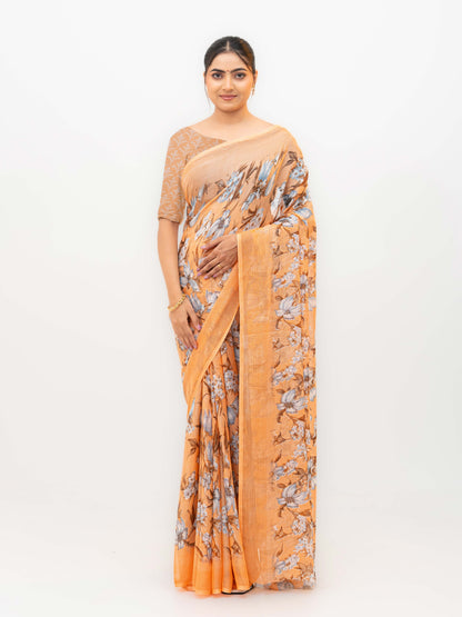 Light Orange Chiffon Georgette Saree